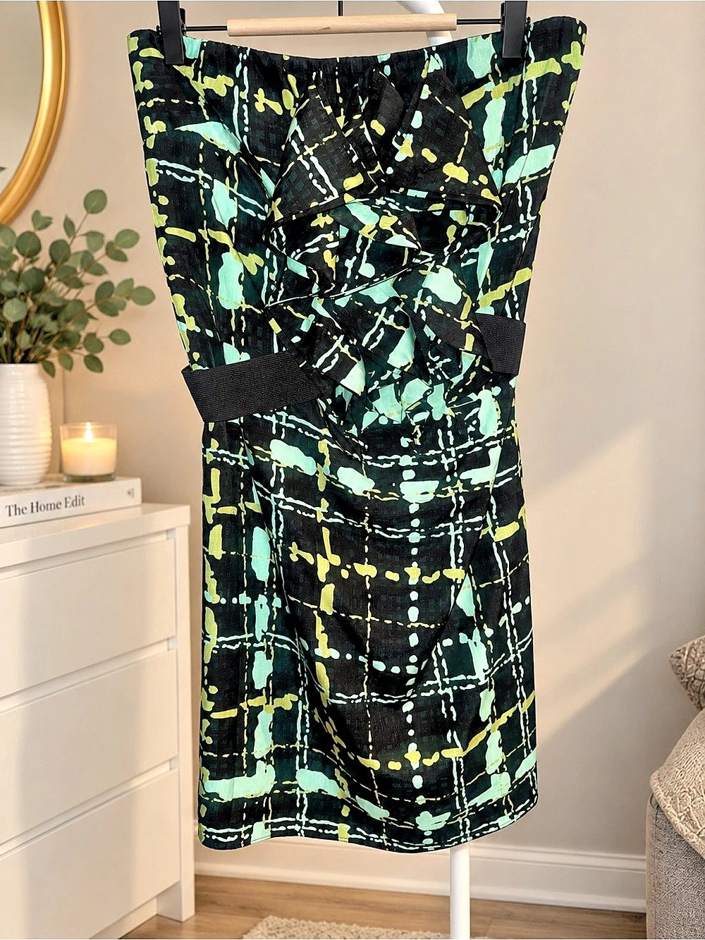 The Limited Abstract Midi Dress Black & Green Size 10 NWT